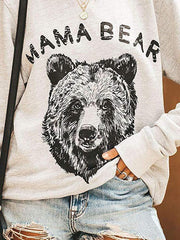 Bear Letters Print Round Neck Long Sleeve T-Shirts