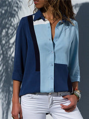 Blouses Casual Long Sleeve Solid Splice Chiffon Blouse for Women