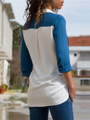 Blouses Casual Long Sleeve Solid Splice Chiffon Blouse for Women