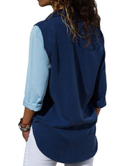Blouses Casual Long Sleeve Solid Splice Chiffon Blouse for Women