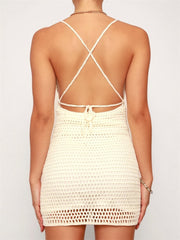 Summer Spaghetti Straps Hollow Out Short Dresses Party Beach Vestidos