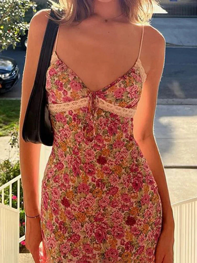 Bohemian Sleeveless Spaghetti Straps Floral Dress