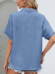 Blouse Pocket Loose Solid / Plain Color Basic Shirt Collar Roll Sleeves Summer Black White Pink Sky Blue for Women