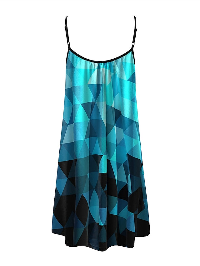 Beach Dress Beach Wear Mini Dress Print Fashion Modern Geometric Spaghetti Strap Sleeveless Loose Fit Outdoor Daily Black And White Black  Summer Spring S M L XL for Women