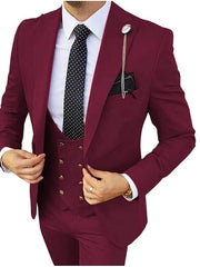Black Yellow Red Men's Wedding Suits 3 Piece Solid Colored Standard Fit Single Breasted One-button