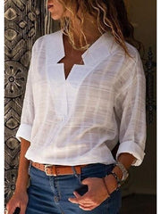 Blouse Solid Colored Basic V Neck Standard Spring Blue Pink Gray White for Women