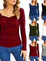 Blouse Sweater Solid Colored Basic Fall ArmyGreen Blue Red Grey White for Women