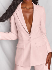 Blazer Office Suit Pants Sets Dress Pants Business Black Yellow Office Daily Solid Color Shirt Collar S M L XL XXL for Women