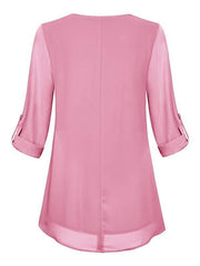 Blouse Black Pink Wine Plain Button Long Sleeve Daily Weekend Basic Streetwear Crew Neck Regular L for Women