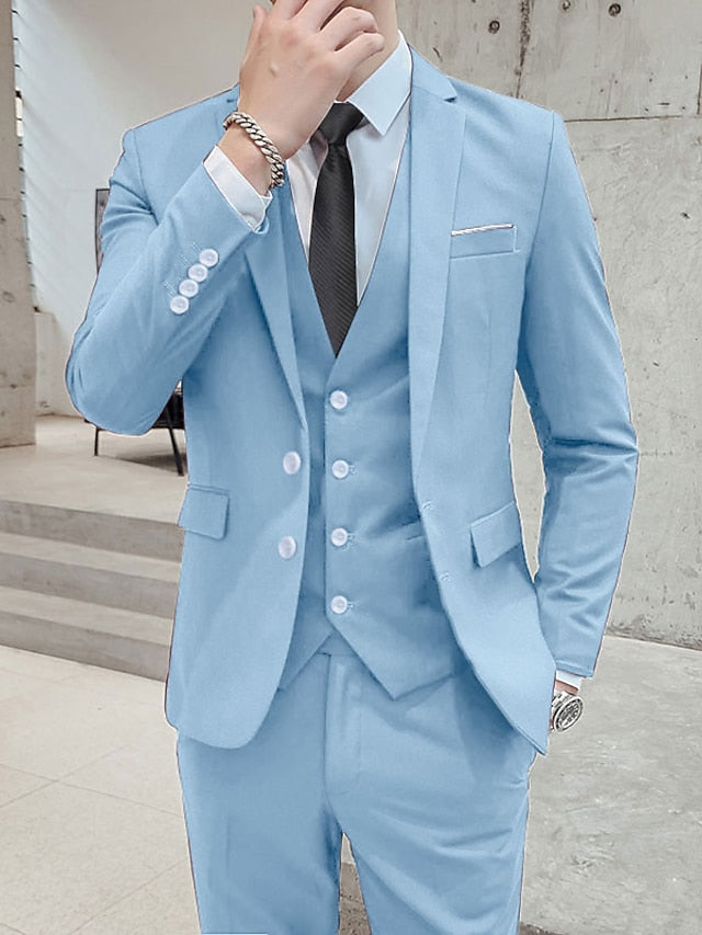 Black Ivory Yellow Men's Wedding Suits 3 Piece Solid Colored Standard Fit Single Breasted Two-buttons