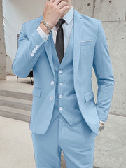 Black Ivory Yellow Men's Wedding Suits 3 Piece Solid Colored Standard Fit Single Breasted Two-buttons