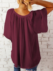 Blouse Ruched Chiffon Solid / Plain Color Basic V Neck Flutter Sleeve Summer Wine Red Black White Ocean Blue Blue for Women