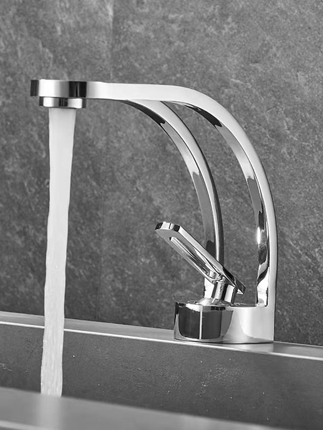 Basin Sink Mixer Taps, Deck Mounted Bathroom Sink Faucet, Brass Sinlge Handle with Hot and Cold Hose, One Hole Vessel Water Tap Chrome Black White Grey