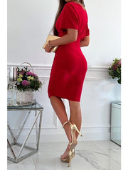 Bodycon Sheath Dress Wedding Guest Knee Length Dress Midi Dress Pink Wine Red Half Sleeve Pure Color Ruched Summer Spring V Neck Stylish Wedding Guest Loose Fit  S M L XL 2XL for Women