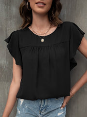 Blouse Ruffle Solid / Plain Color Basic Round Neck Petal Sleeve Summer Black White Pink Blue for Women
