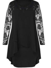 Black Blue Wine Long Sleeve Pure Color Lace Fall Crew Neck Winter Dress Fall Dress XL XXL 3XL 4XL 5XL for Women