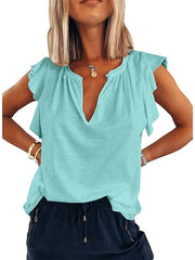 Blouse T shirt Basic Plain Daily V Neck Sleeveless Regular Summer Green White Pink Light Blue for Women