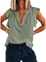 Blouse T shirt Basic Plain Daily V Neck Sleeveless Regular Summer Green White Pink Light Blue for Women