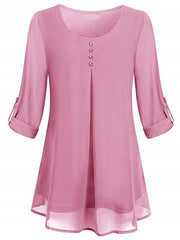Blouse Black Pink Wine Plain Button Long Sleeve Daily Weekend Basic Streetwear Crew Neck Regular L for Women