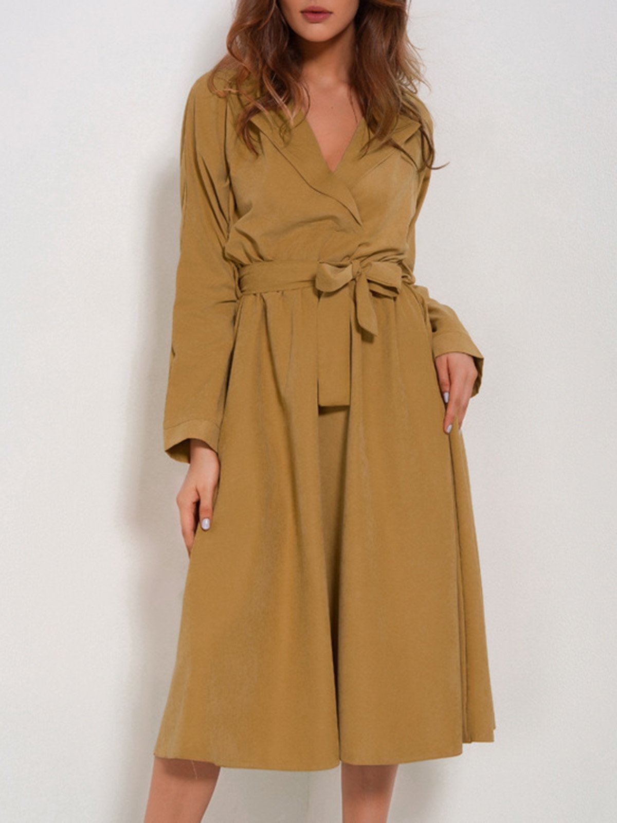 Daily Shirt Collar Swing Belts Long Sleeve Dress