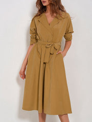 Daily Shirt Collar Swing Belts Long Sleeve Dress