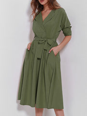 Daily Shirt Collar Swing Belts Long Sleeve Dress