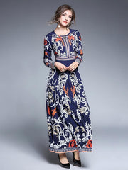 Blue Bohemia Printed Round-neck Long Sleeves Maxi Dress