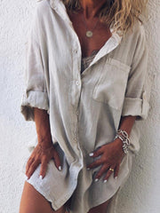 Plus Size Casual V Neck Long Sleeve Solid Dresses