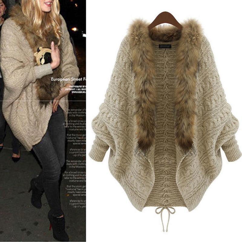 Women's Fur Collar Sweaters Knit Cardigan Outerwear