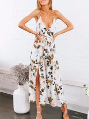 Spaghetti-neck Split-side Wide Leg Jumpsuits