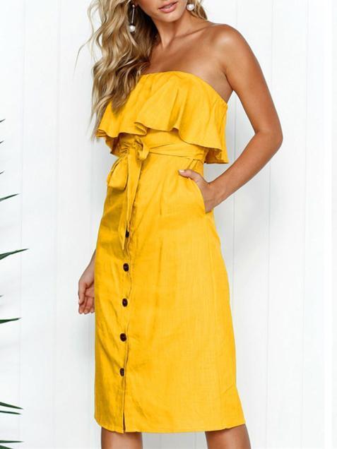 Solid Color Off-the-shoulder Midi Dresses