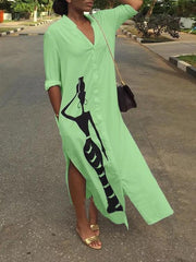 Casual Long Sleeve V Neck Dresses