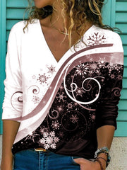 Printed Casual V Neck Long Sleeve Loosen Shirts & Tops