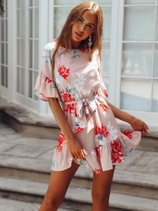 Bohemia Floral Falbala Mini Dresses