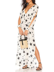 V-neck Star Printed Split-side Cover-Ups