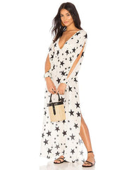 V-neck Star Printed Split-side Cover-Ups