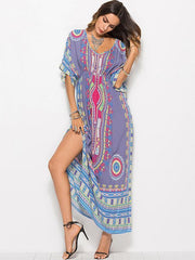 V-neck Waisted Printed Maxi Dress