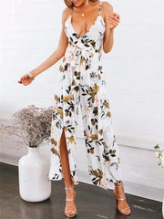 Spaghetti-neck Split-side Wide Leg Jumpsuits