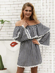 Checked Off-the-shoulder Mini Dresses