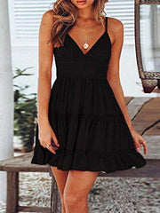 Bohemia Spaghetti-neck V-neck Mini Dresses