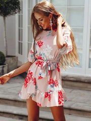 Bohemia Floral Falbala Mini Dresses