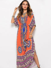 V-neck Waisted Printed Maxi Dress