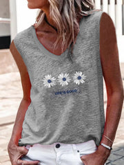 V neck sleeveless casual daisy vests