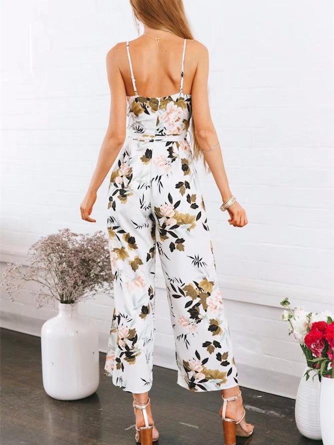 Spaghetti-neck Split-side Wide Leg Jumpsuits