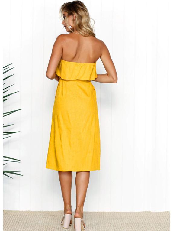 Solid Color Off-the-shoulder Midi Dresses