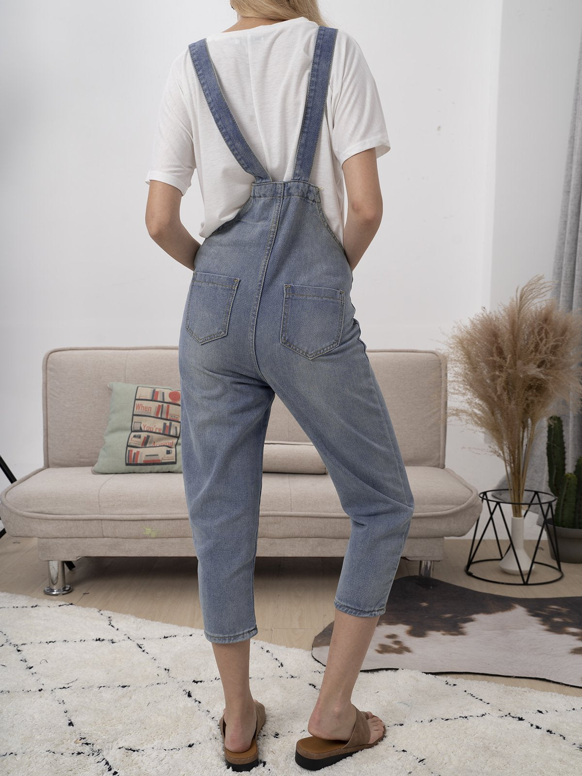 Vintage Sleeveless Casual Plain Plus Size Casual Denim Jumpsuits