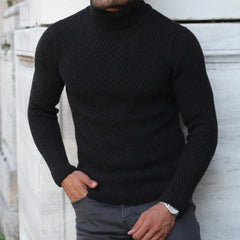 Black Turtleneck Imitates Wool Sweater