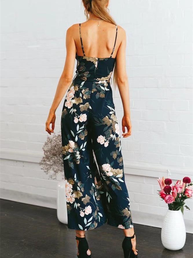 Spaghetti-neck Split-side Wide Leg Jumpsuits