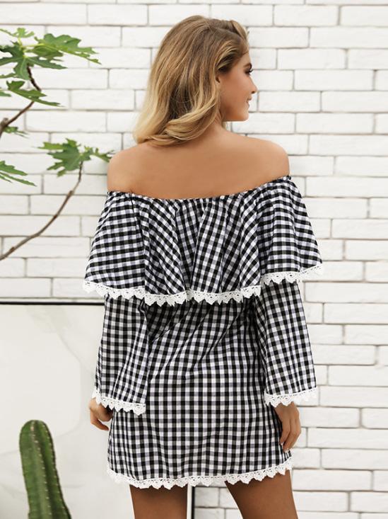 Checked Off-the-shoulder Mini Dresses