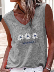 V neck sleeveless casual daisy vests